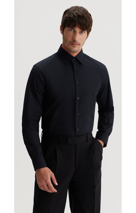 Camasa barbati, VISTULA, slim fit, bumbac mercerizat, negru, 41 EU