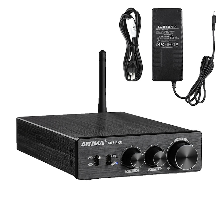 Bluetooth erősítő, A07 Pro 48V EU, nagy teljesítményű, állítható frekvenciák, 300W, 2 csatorna