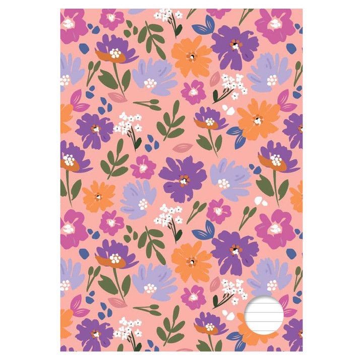 Jegyzetfüzet A4 100 lapos rózsaszín virágos vonalakkal