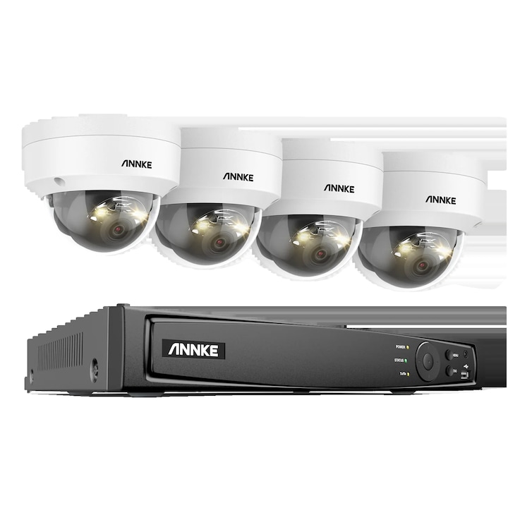 Kit Supraveghere 8CH, 4 Camere, 12MP, Detectie Miscare, Acces Remote, IP67