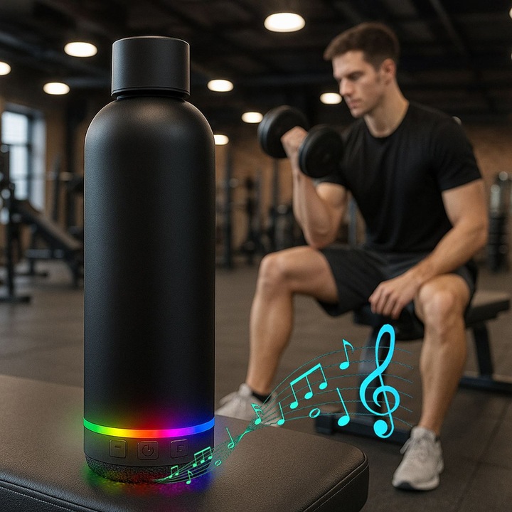 Termos cu boxa bluetooth, neagra, 430ml