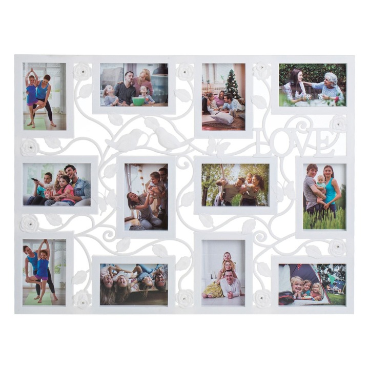 Rama foto decorativa alba dreptunghiulara pentru 12 poze 70x54cm