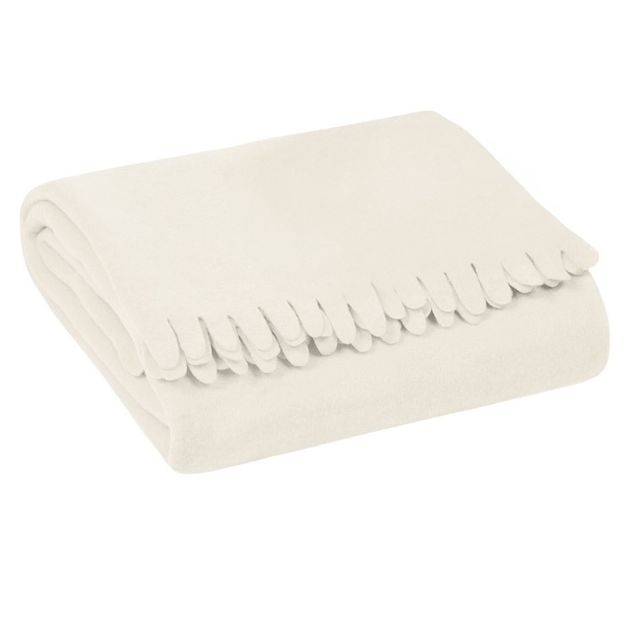 Patură decorativă fleece ecru cu franjuri, 170x130cm
