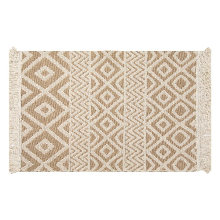 Covor bej crem tufted cu franjuri 90x60cm