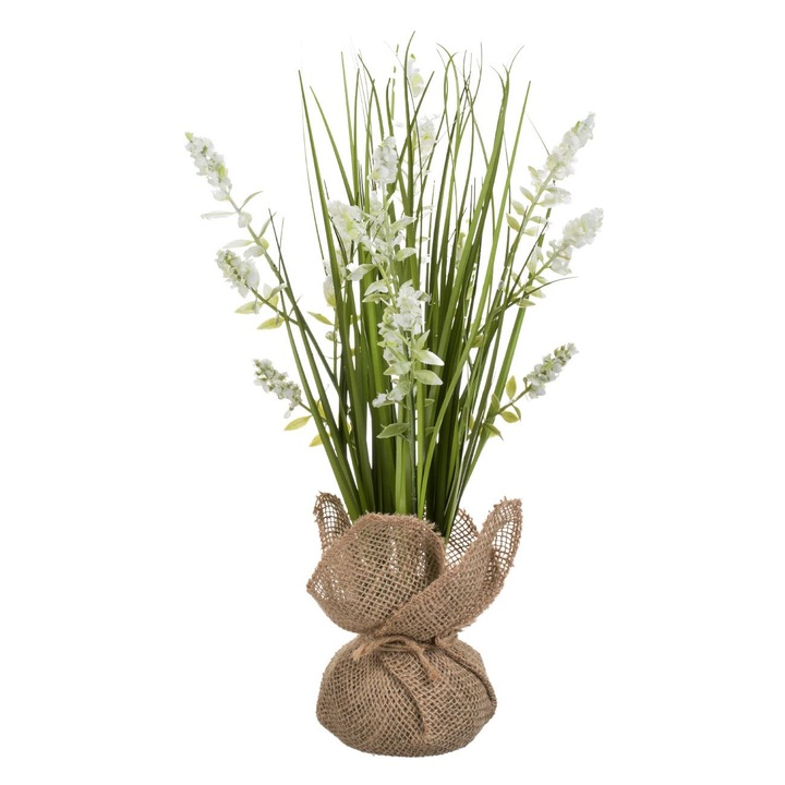 Декоративна саксия с изкуствено растение бяла лавандула 40 см