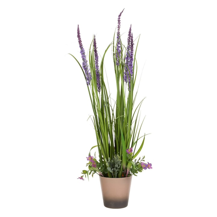 Ghiveci decorativ cu planta artificiala lavanda, 12x65cm, verde/mov