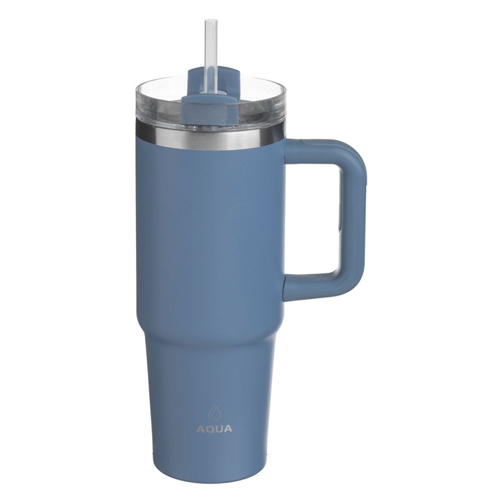 Kék rozsdamentes acél termosz füllel 900ml
