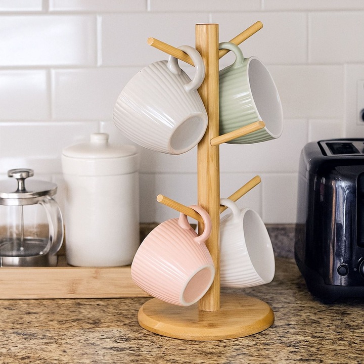 Függőleges fa bögre tartó