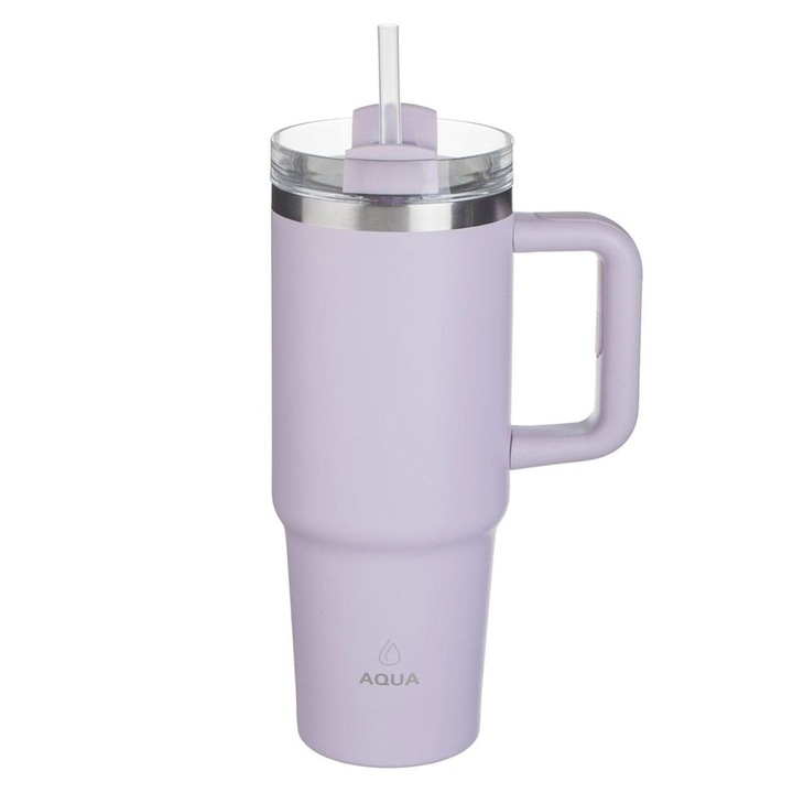 Термос чаша от неръждаема стомана в лилав цвят с дръжка 900 мл