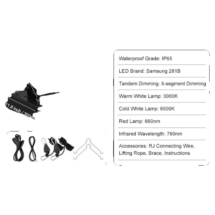 Lampa de cultivare LED, spectru complet, inaltime ajustabila, 150W, alb