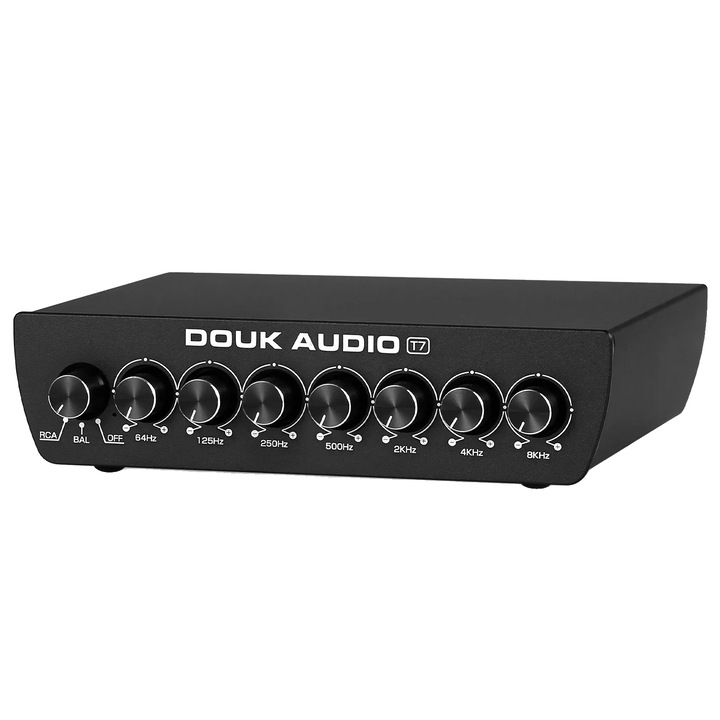 Equalizer, Douk Audio, 7 sávos, XLR és RCA kimenetek, 152x126x42mm, alumínium