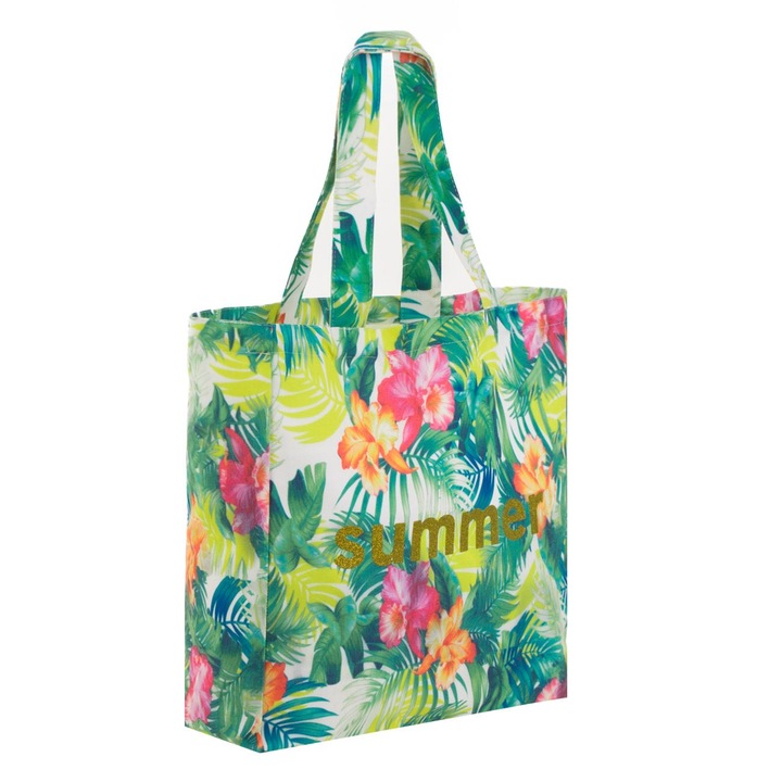 Sacosa textila cu model floral glitter "summer 40x14x40cm