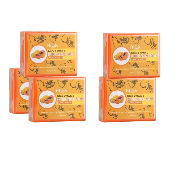 Натурален сапун с екстракт от папая и коджикова киселина, Ailke, 150гр, комплект от 5 броя