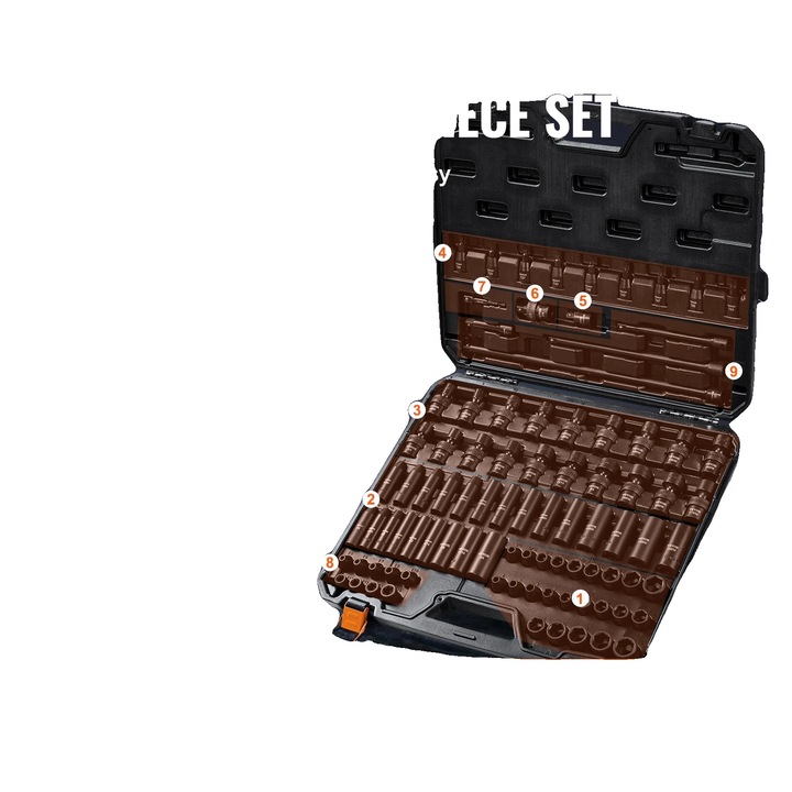 Set de chei cu impact 90 piese, Cr-Mo, diverse dimensiuni, cutie de depozitare