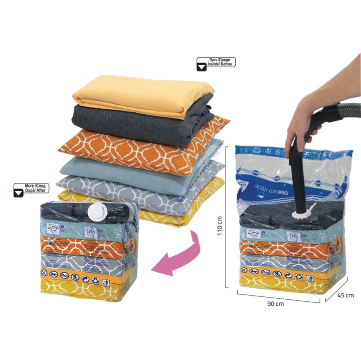 Sac depozitare cu vid, cub, 90x110x45cm, etanș, reutilizabil