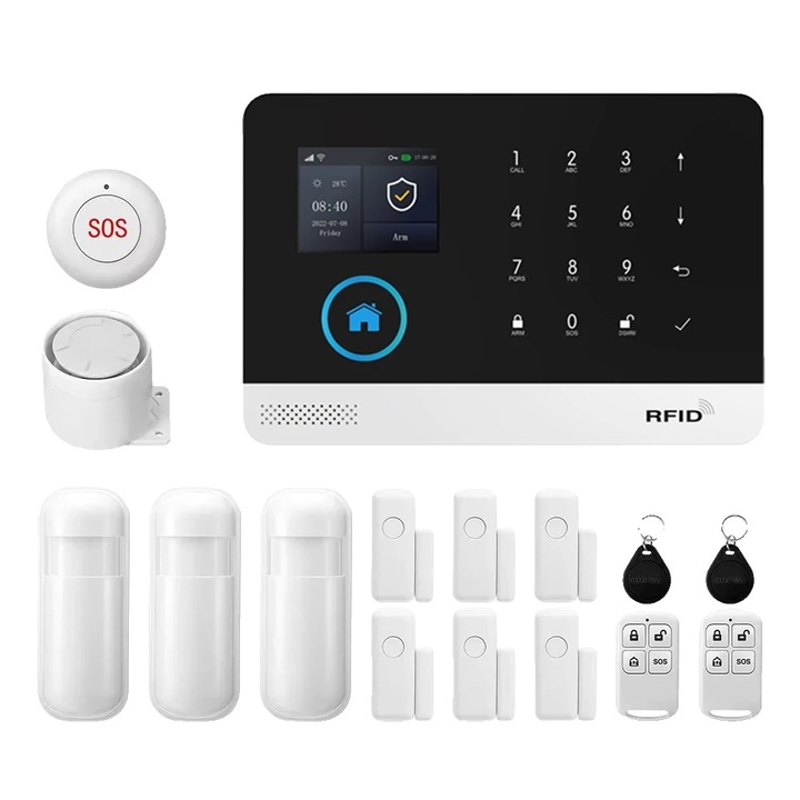 Sistem de alarma, 4G WiFi Kit, conectivitate wireless, 99 zone, priza EU