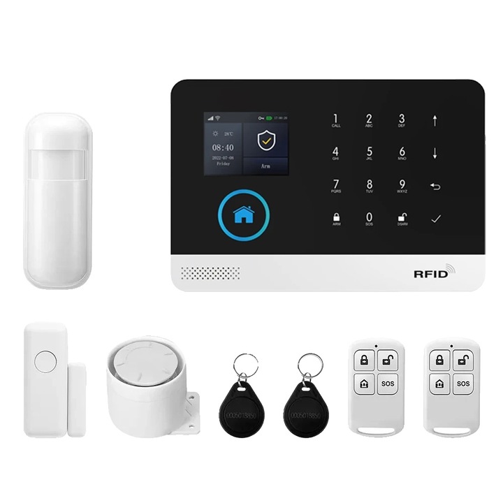 Sistem de alarma, 4G WiFi Kit A, integrare smart home, monitorizare de la distanta, dimensiuni compacte