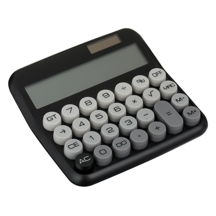 Черен калкулатор със сиви клавиши 12 цифри 15x3.5x14.5 см