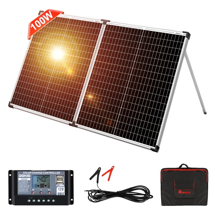 Panou solar, constructie monocristalina, portabil si impermeabil, 100w