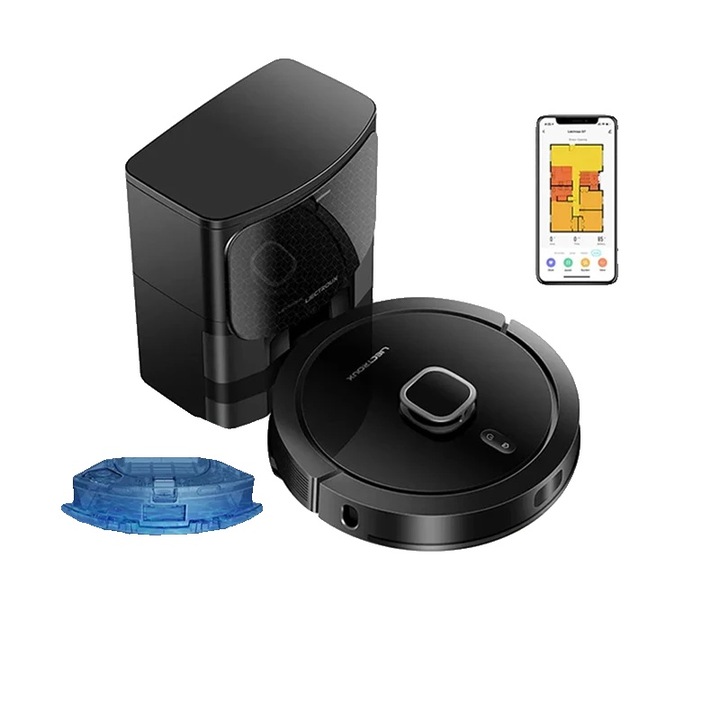Роботизирана прахосмукачка, самоизпразваща се, лазерна навигация, черна, 350x350x98 мм