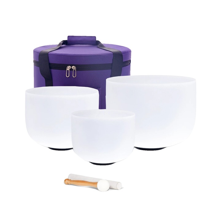 Set boluri meditatie, din cristal, 8B 10 F 12C 432hz, include husa de transport