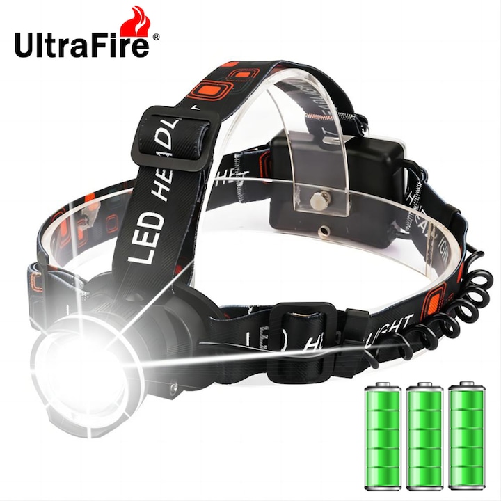 Мощен челник UltraFire LED UF-2166, 5000K, разстоянието на лъча е над 6 метра