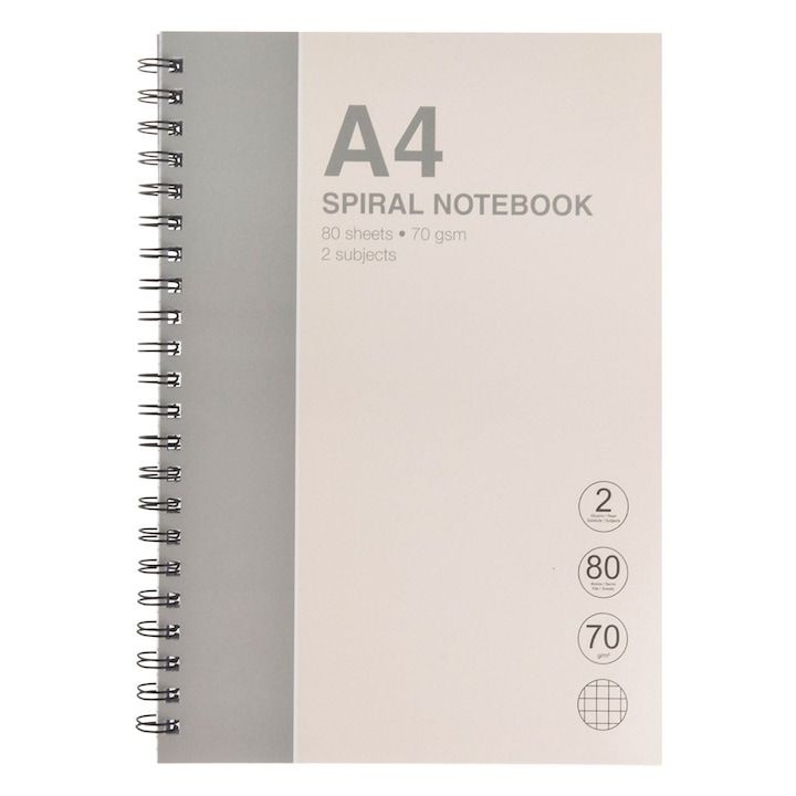 Caiet A4 matematică bej gri cu 2 subiecte și spirala, 80 file