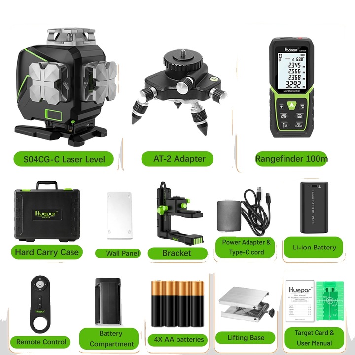 Set nivel laser 4D, masuratori precise, display LCD prietenos, 40m, IP54