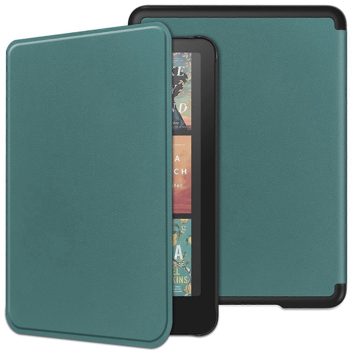 Husa pentru Kindle Paperwhite (2024), PC + PU, protectie completa, auto wake/sleep, verde inchis