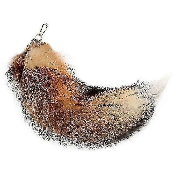 Rókaprémes kulcstartó, 40 cm, táska és kulcskiegészítő szett, többszínű