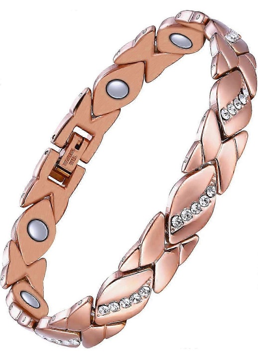 Bratara din cupru pentru femei, design elegant, ajustabila, cu cristale, 20.5x21.5cm, 40g