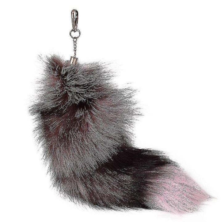 Rókaprémes kulcstartó, 40 cm, táska és kulcskiegészítő szett, többszínű