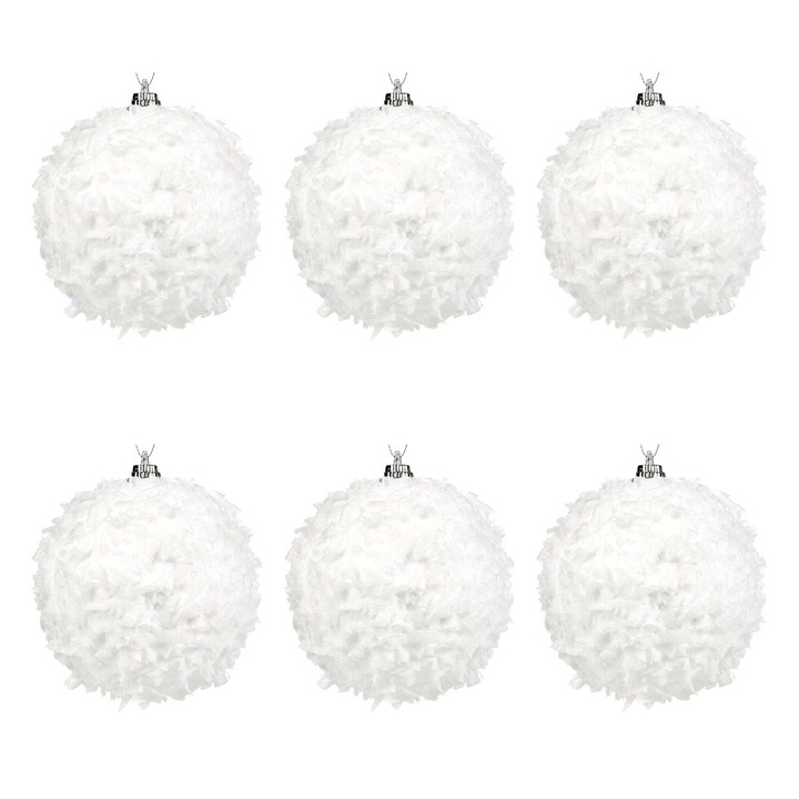 Set Globuri Craciun, Sagre, 8 cm, Culoare Alba, 6 Bucati, MYONNA IT & E- COMMERCE ®