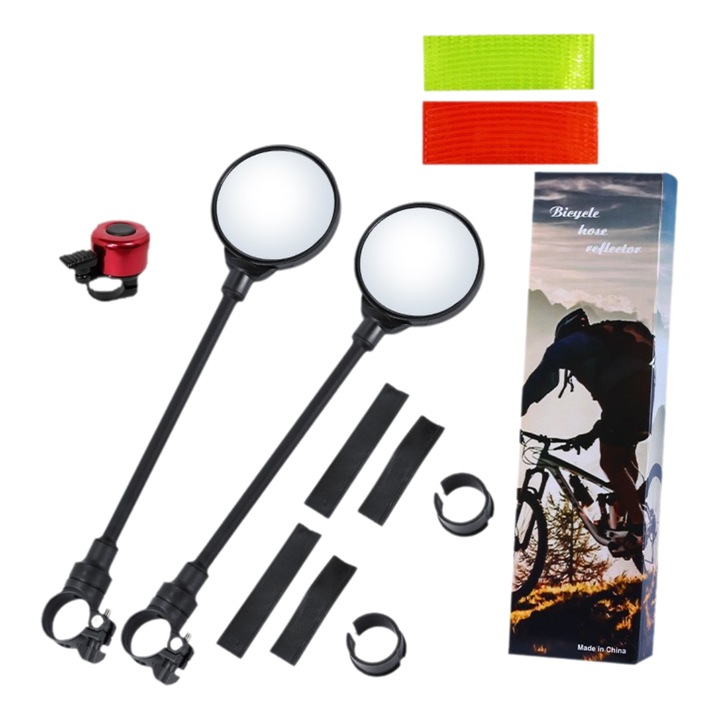 Комплект от 2 изпъкнали огледала за обратно виждане за велосипед и скутер, KuviKoo™ Бърз монтаж на кормило 22-32 мм, Регулируеми на 360°, Леки и издръжливи, Широка видимост, Повишена безопасност, Идеални за колоездачи и пътуващи