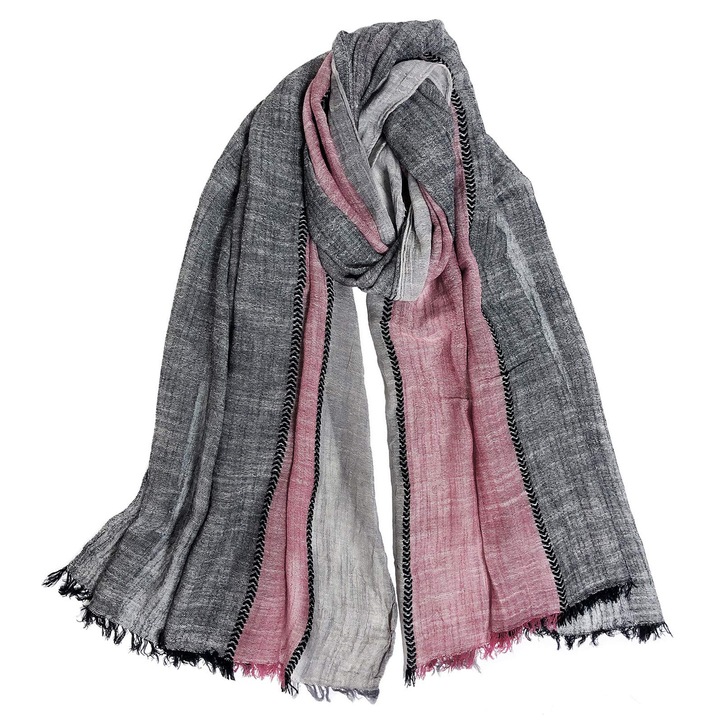 Esarfa barbati GOGOU, bumbac/in, Gri/Rosu, 80x190cm