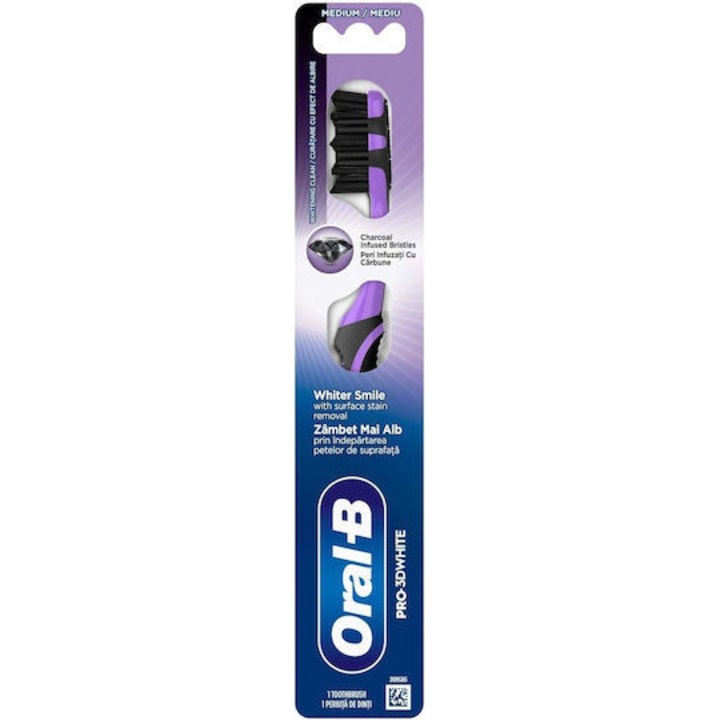 ORAL-B Pro-3DWhite Charcoal, fogkefe, medium, 1 db