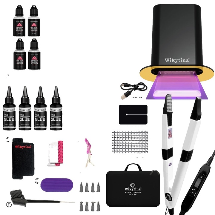 Set Accesorii Tuns si Vopsit, Kit Extensii Par, Wikytina, Masina Indepartare Lipici UV, COMBO-II