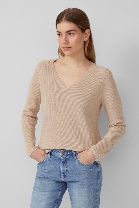 S.Oliver, Pulover regular-fit cu decolteu in V, Bej