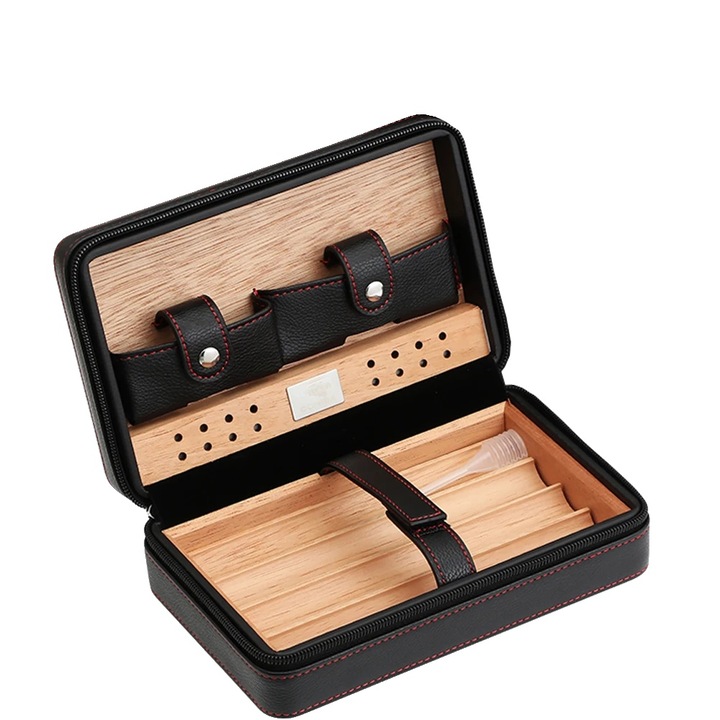 Humidor pentru trabcuuri, piele, design portabil, dimensiuni compacte