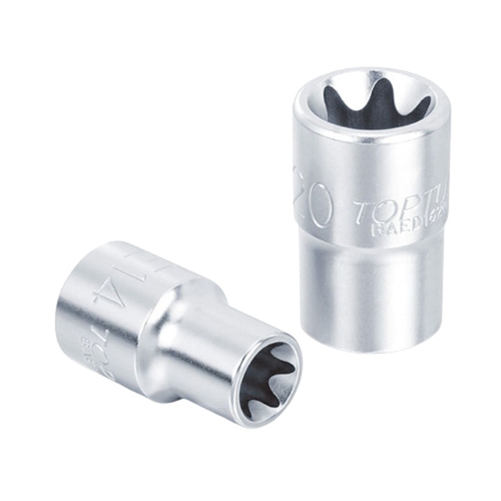 Вложка TOPTUL BAED0804, квадратна задна част 1/4 инча, звездообразен профил, размер на ключа E4, дължина 25 мм, хром-ванадиев