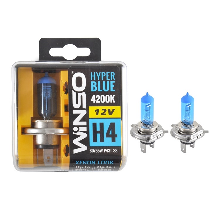 Крушка Winso Халоген Hyper Blue H4 - 12V, 60/55W P43t-38 4200K Комплект 2 бр.