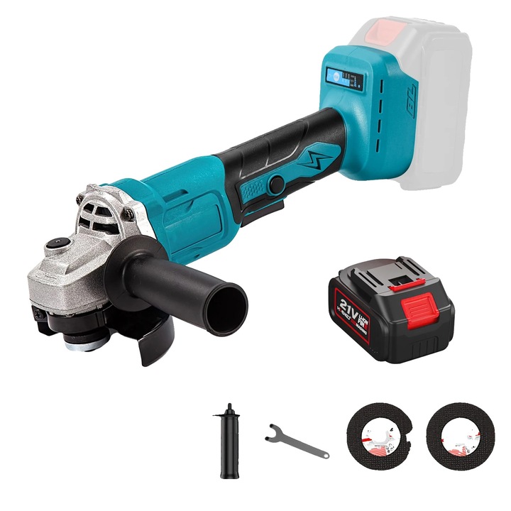 Polizor unghiular electric, motor fara perii, control 3 viteze, 1 * 1300mAh baterie, 125mm