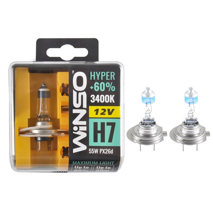 Bec Winso Halogen Hyper +60% H7 - 12V, 55W PX26d 3400K Set 2 buc