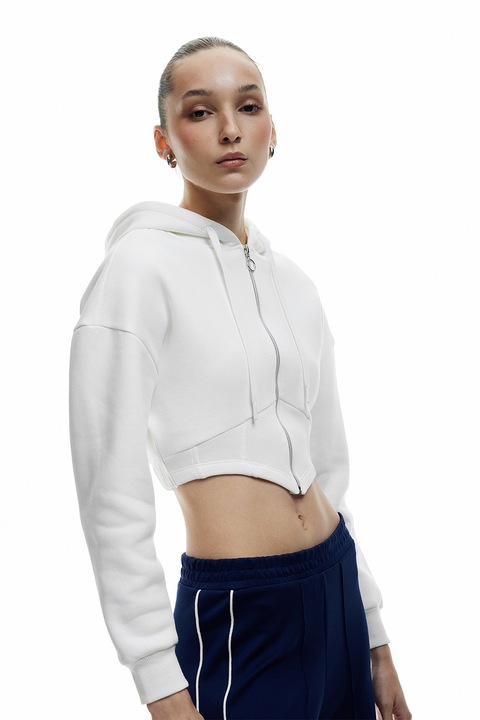 KOTON, Hanorac crop cu fermoar, Alb murdar