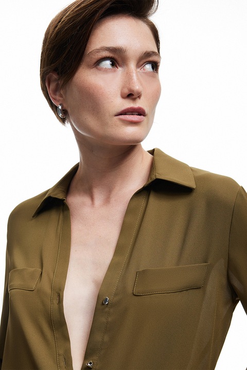 KOTON, Camasa regular fit cu nasturi, Verde masliniu