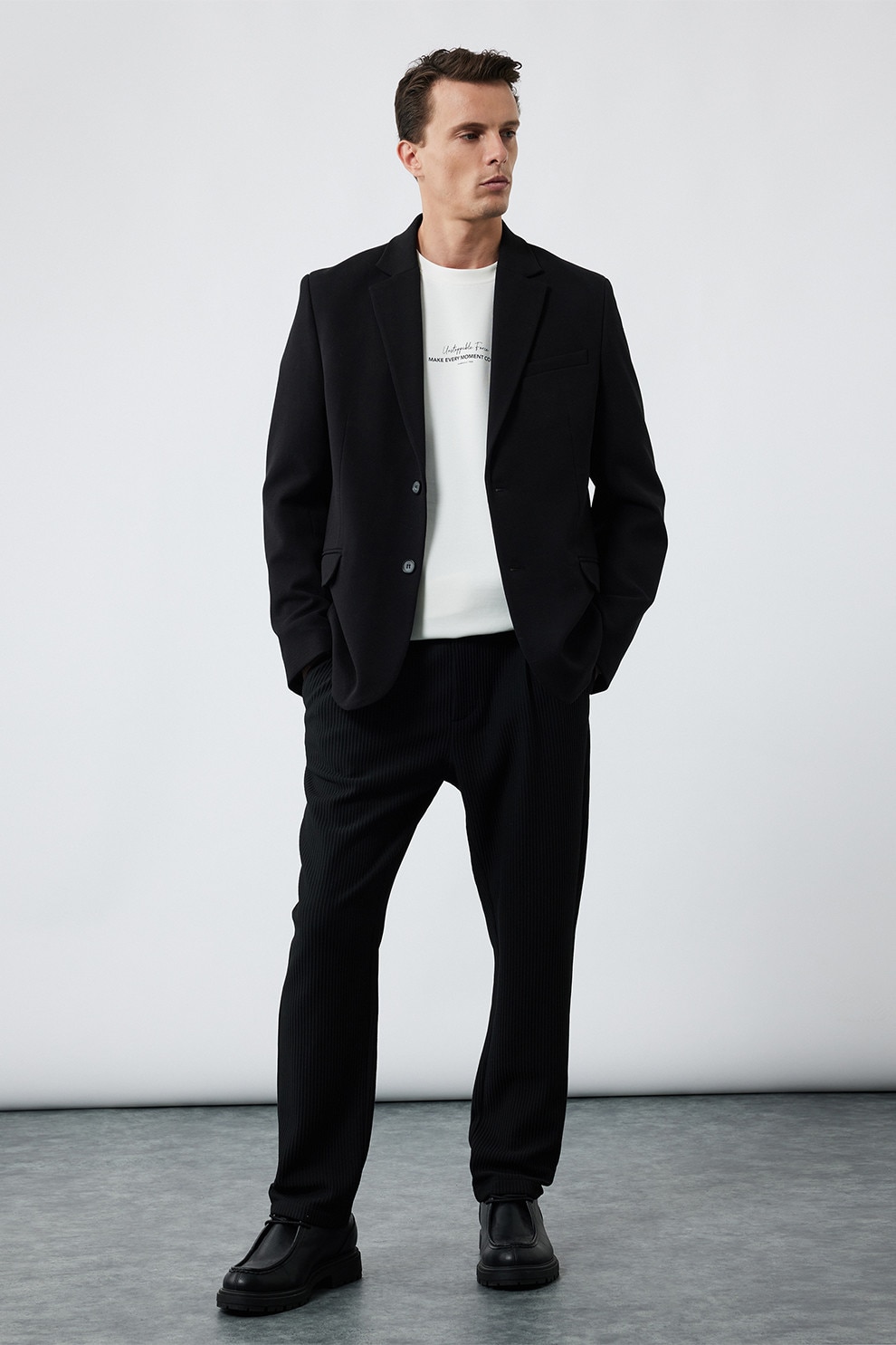 KOTON, Pantaloni chino striati cu model uni, Negru, 40