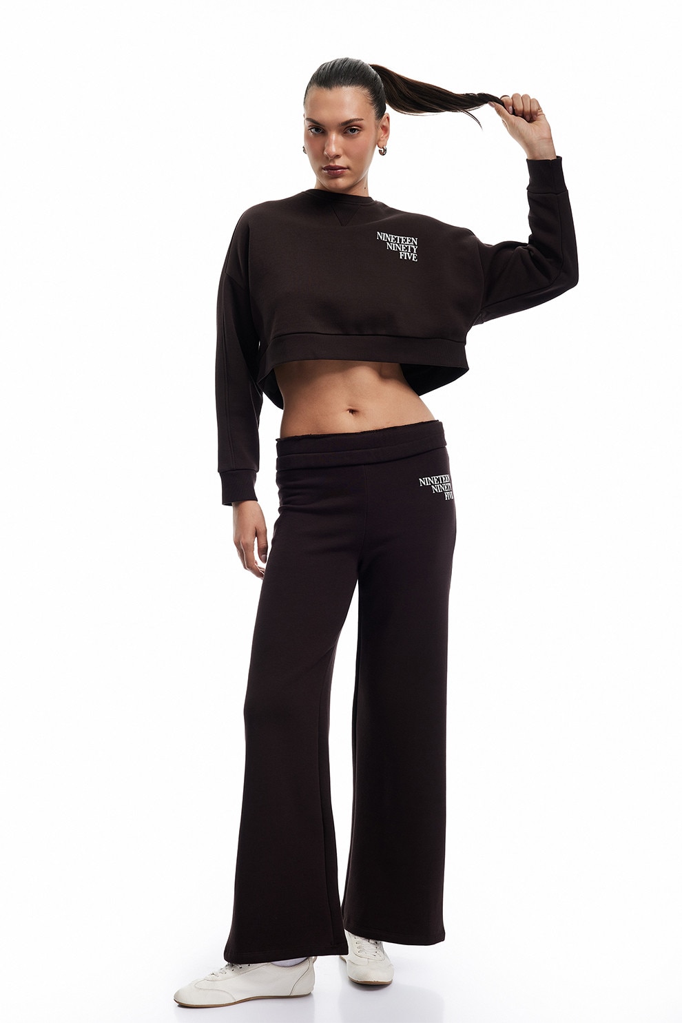 KOTON, Pantaloni de trening cu croiala ampla, Maro inchis, S