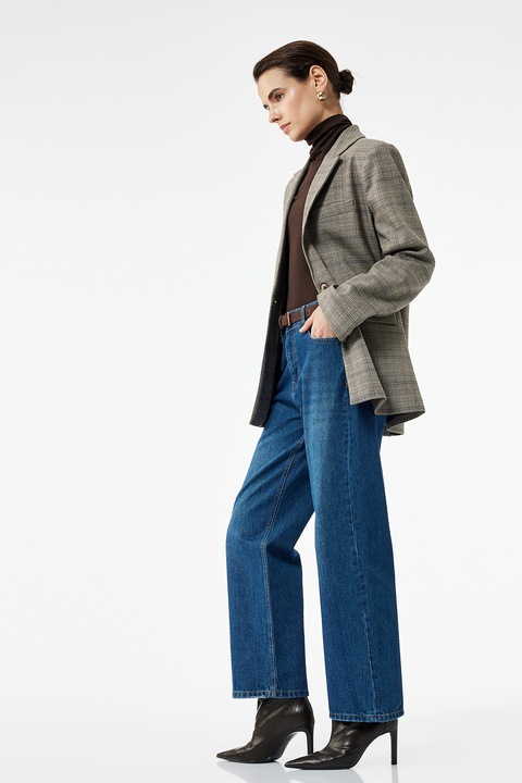 KOTON, Blugi cu croiala ampla si talie medie, Albastru inchis