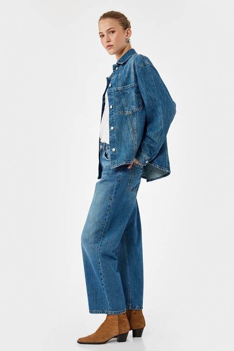 KOTON, Blugi cu croiala ampla si talie medie, Albastru