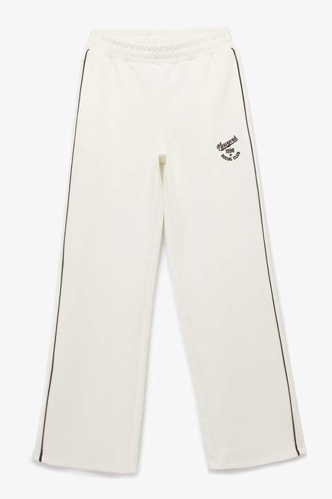 KOTON, Pantaloni de trening din amestec de bumbac cu croiala ampla, Negru, Alb murdar, XS
